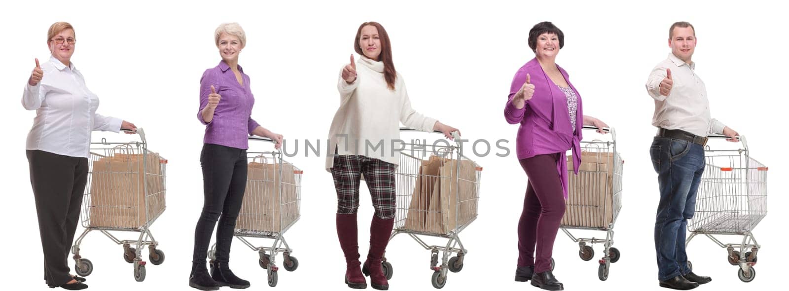group of people with cart showing thumbs up by asdf