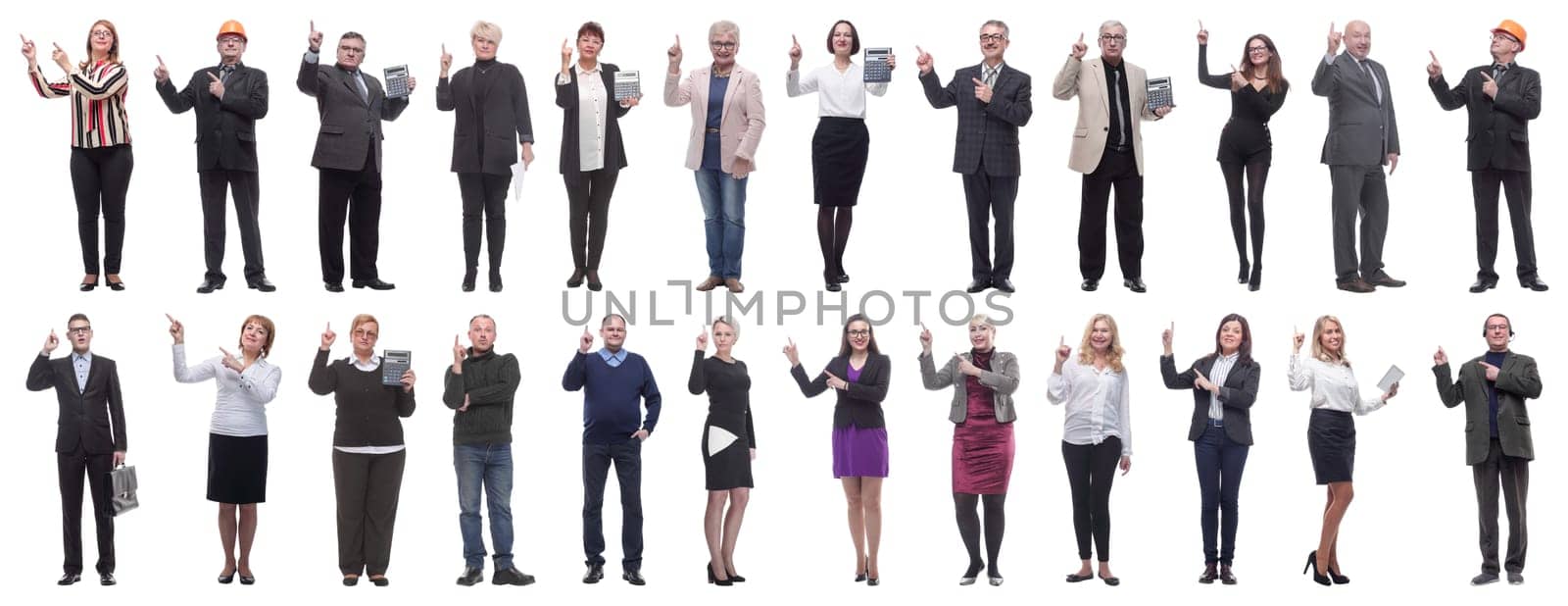 group of businessmen showing thumbs up isolated on white background