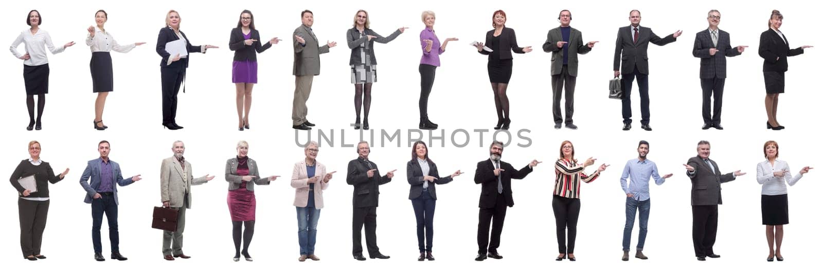 group of business people showing thumbs up isolated on white background