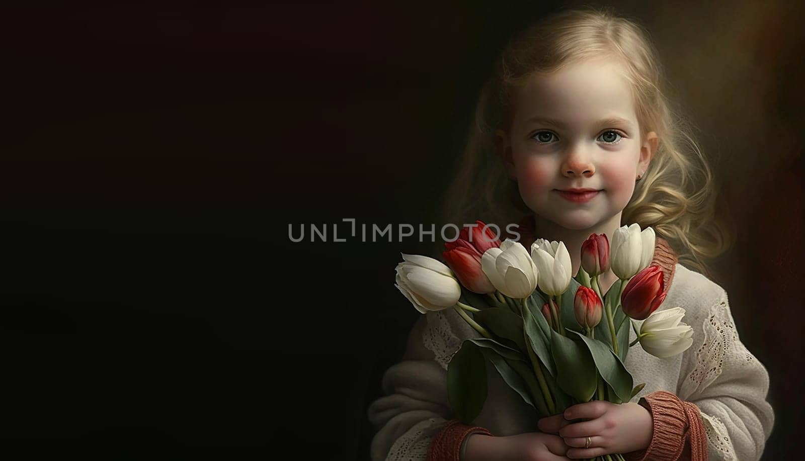 Beautiful young girl with a bunch of spring flowers, by milastokerpro