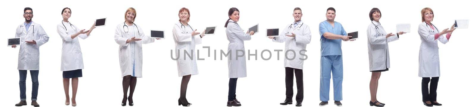 group of doctors with clipboard isolated on white background