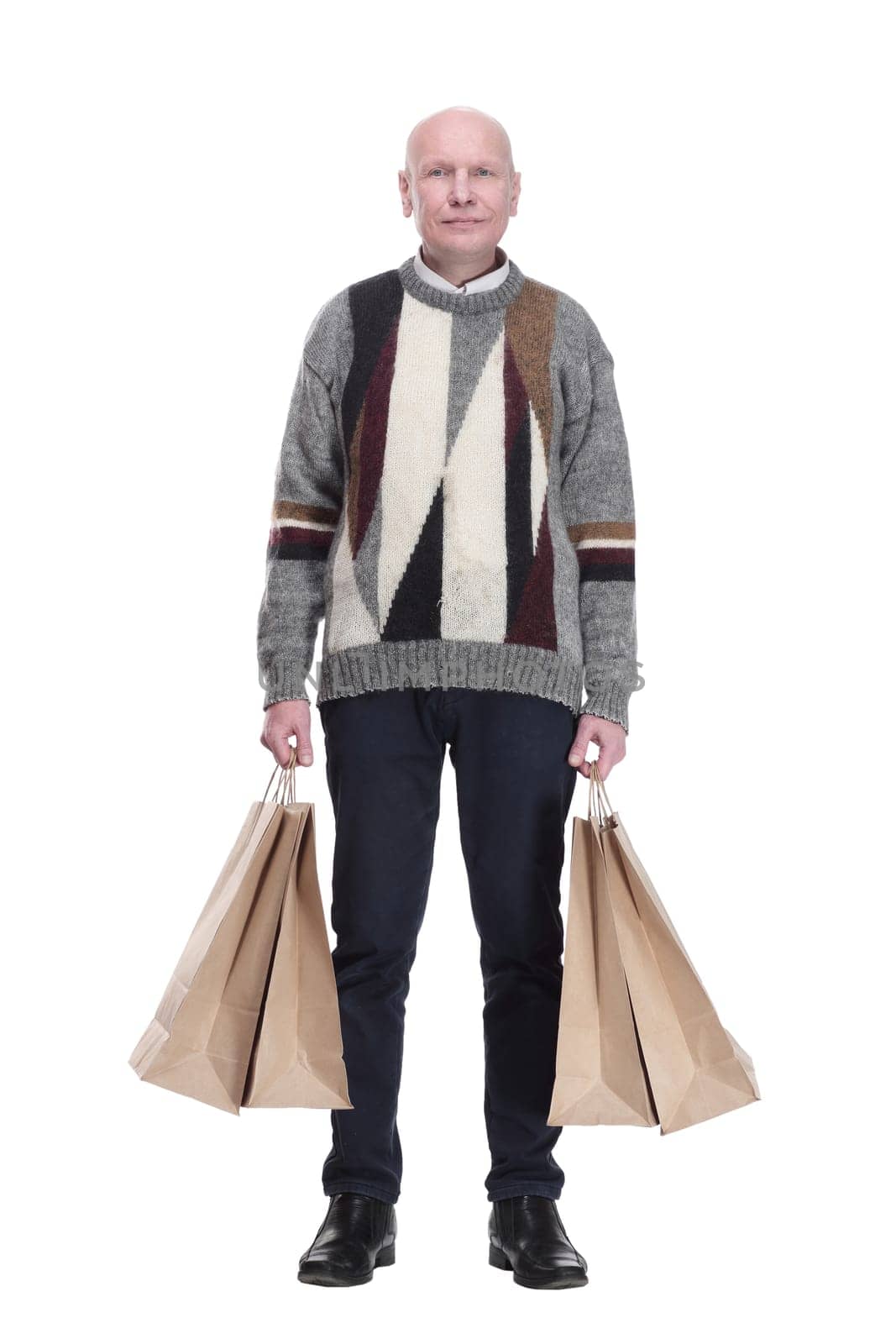 full-length. casual man with shopping bags. isolated on a white background.