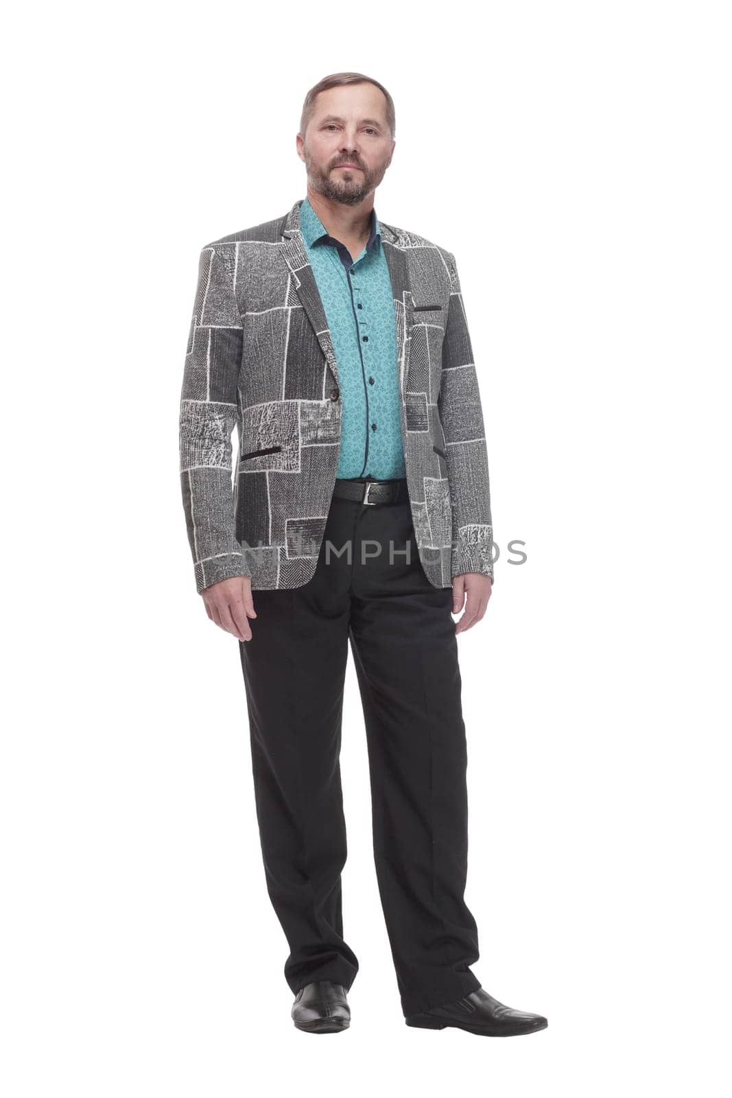full-length. casual man in a checked jacket. isolated on a white background.