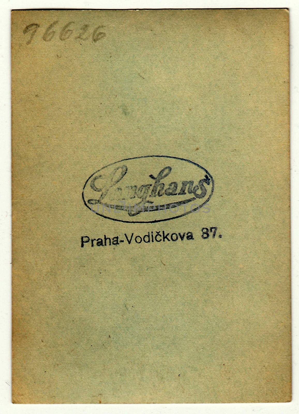 THE CZECHOSLOVAK REPUBLIC - CIRCA 1920s: Back of vintage photo shows company print stamp.
