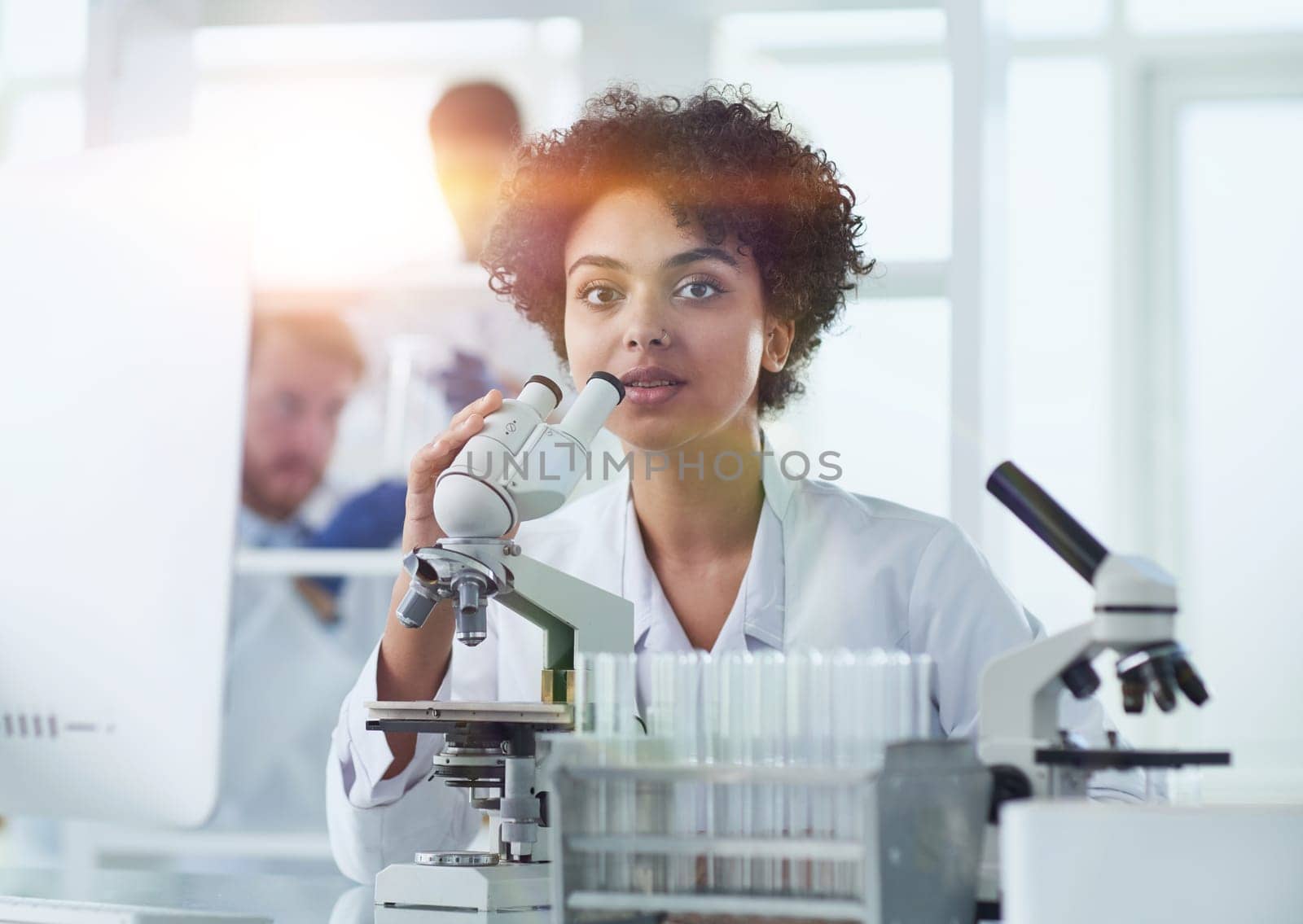 Medical Research Laboratory. Female Scientist Working with Micro