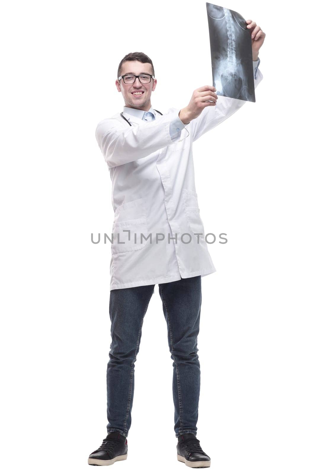 doctor with an x-ray in his hands. isolated on a white background.