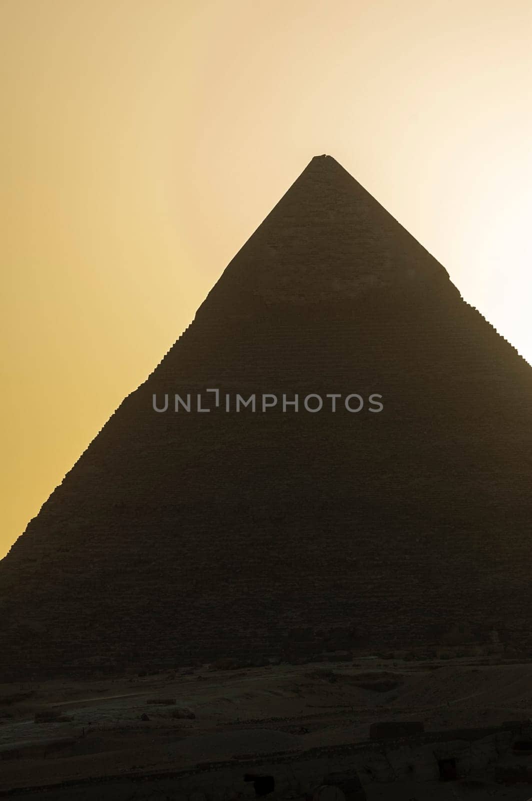 Giza, Egypt - April 13 2008: The Pyramid of Khafre or Chephren in the archeological site of Giza. Egypt.