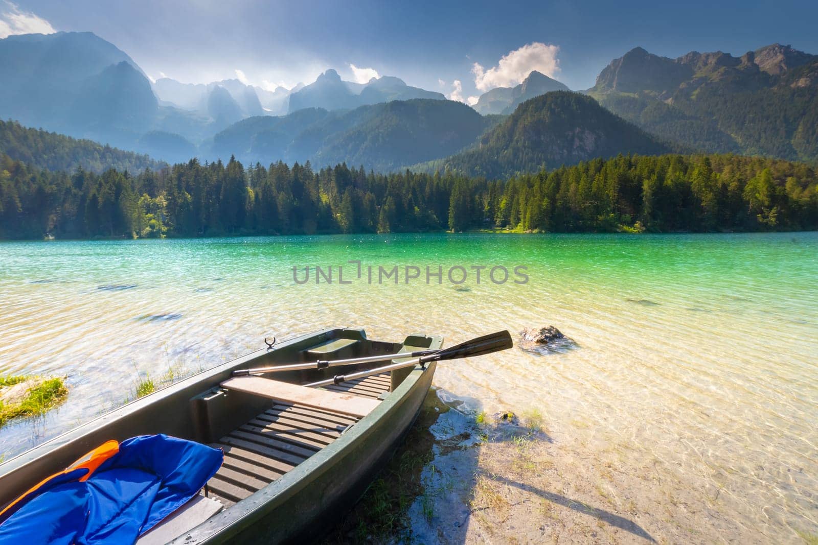 Alpine and idyllic Lake Tovel , Trentino alto adige, Dolomites alps , Italy