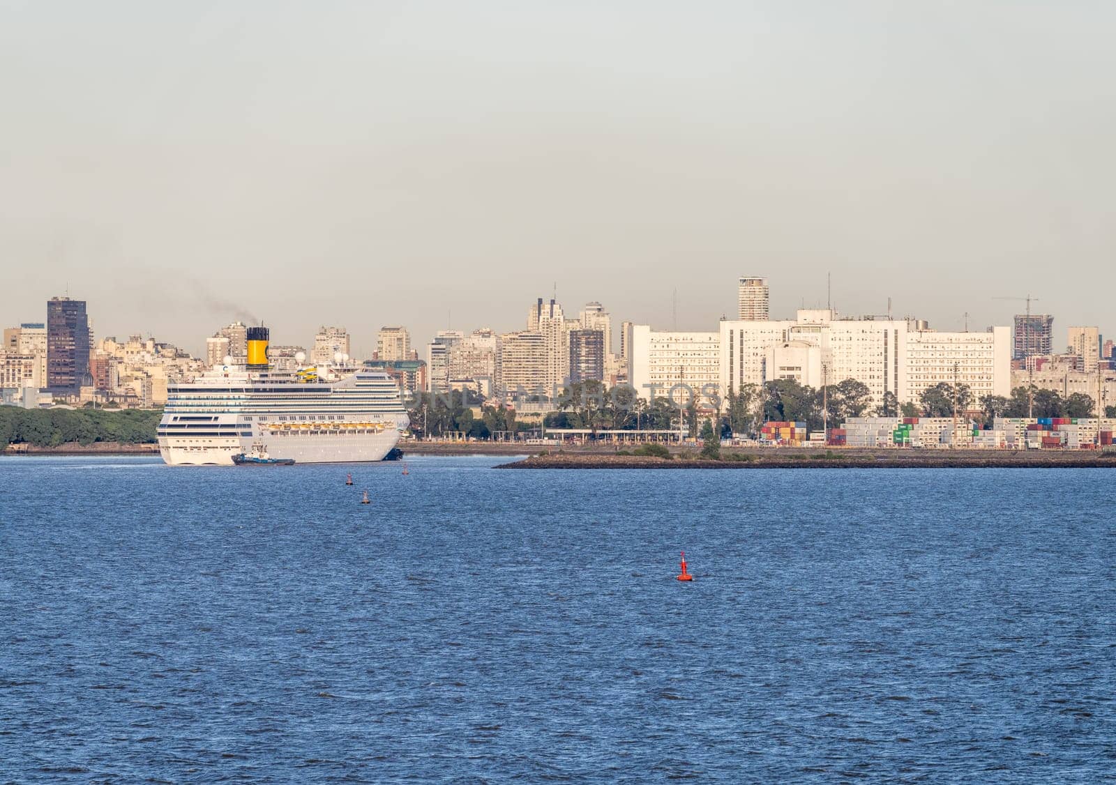 Buenos Aires, Argentina - 6 February 2023: Cruise ship Costa Fortuna entering port