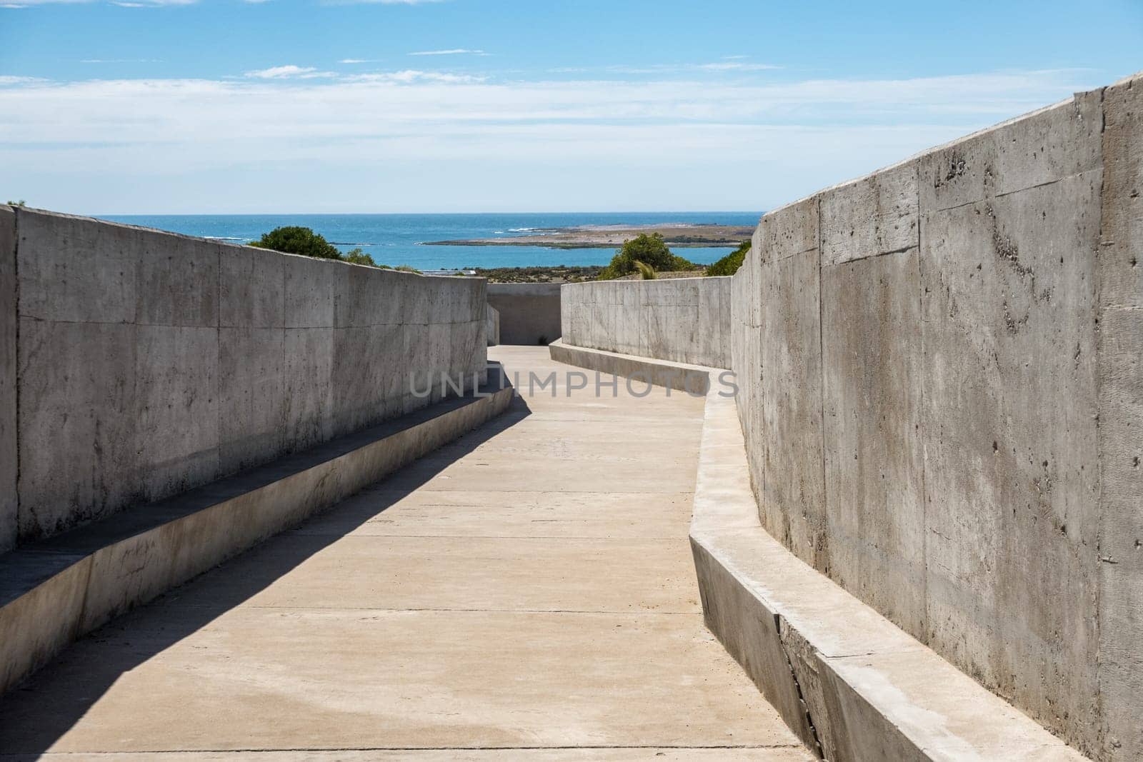 Concrete pathway to overlook point for tourists at Punta Tombo penguin sanctuary