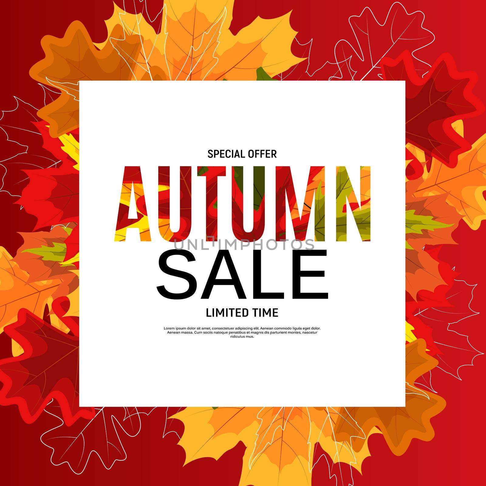 Shiny Autumn Leaves Sale Banner. Business Discount Card. Vector Illustration EPS10