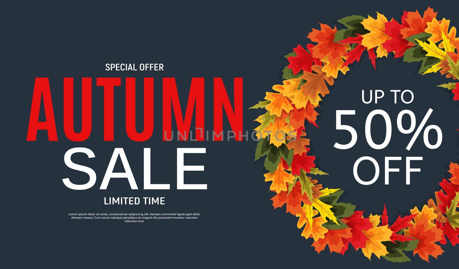 Shiny Autumn Leaves Sale Banner. Business Discount Card. Vector Illustration EPS10