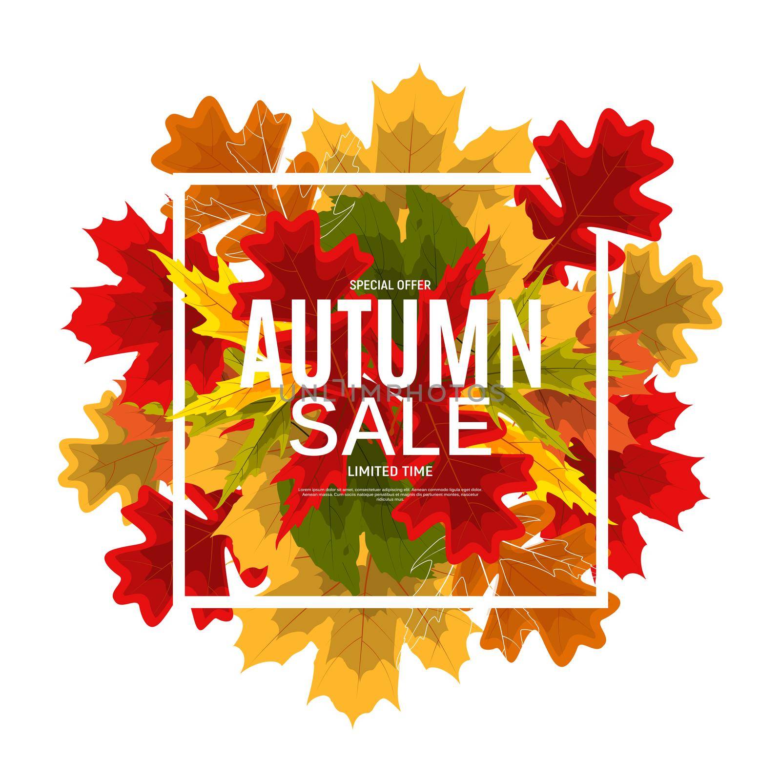 Shiny Autumn Leaves Sale Banner. Business Discount Card. Vector Illustration EPS10