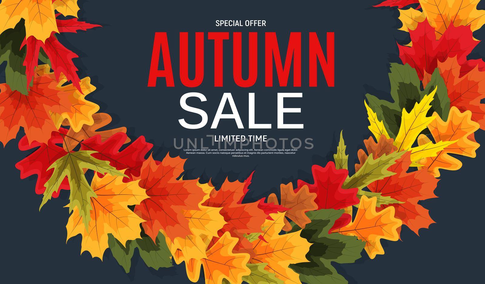 Shiny Autumn Leaves Sale Banner. Business Discount Card. Vector Illustration EPS10