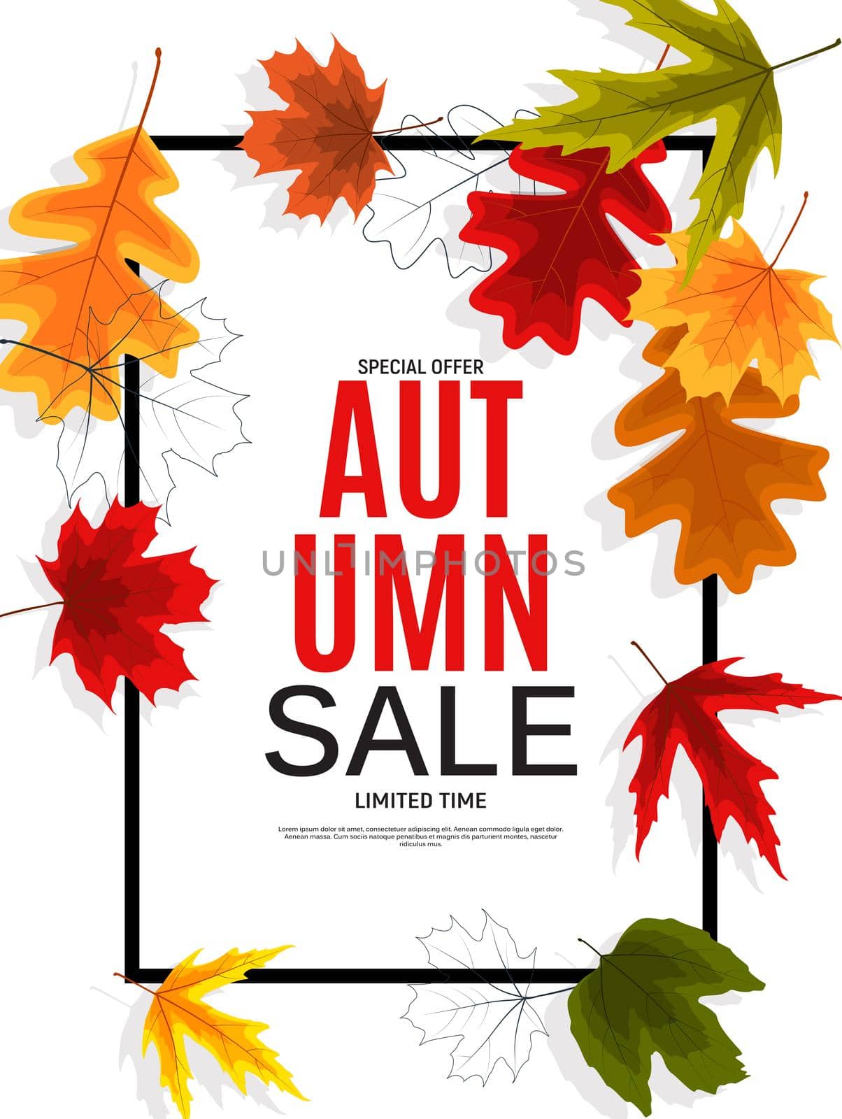 Shiny Autumn Leaves Sale Banner. Business Discount Card. Vector Illustration EPS10