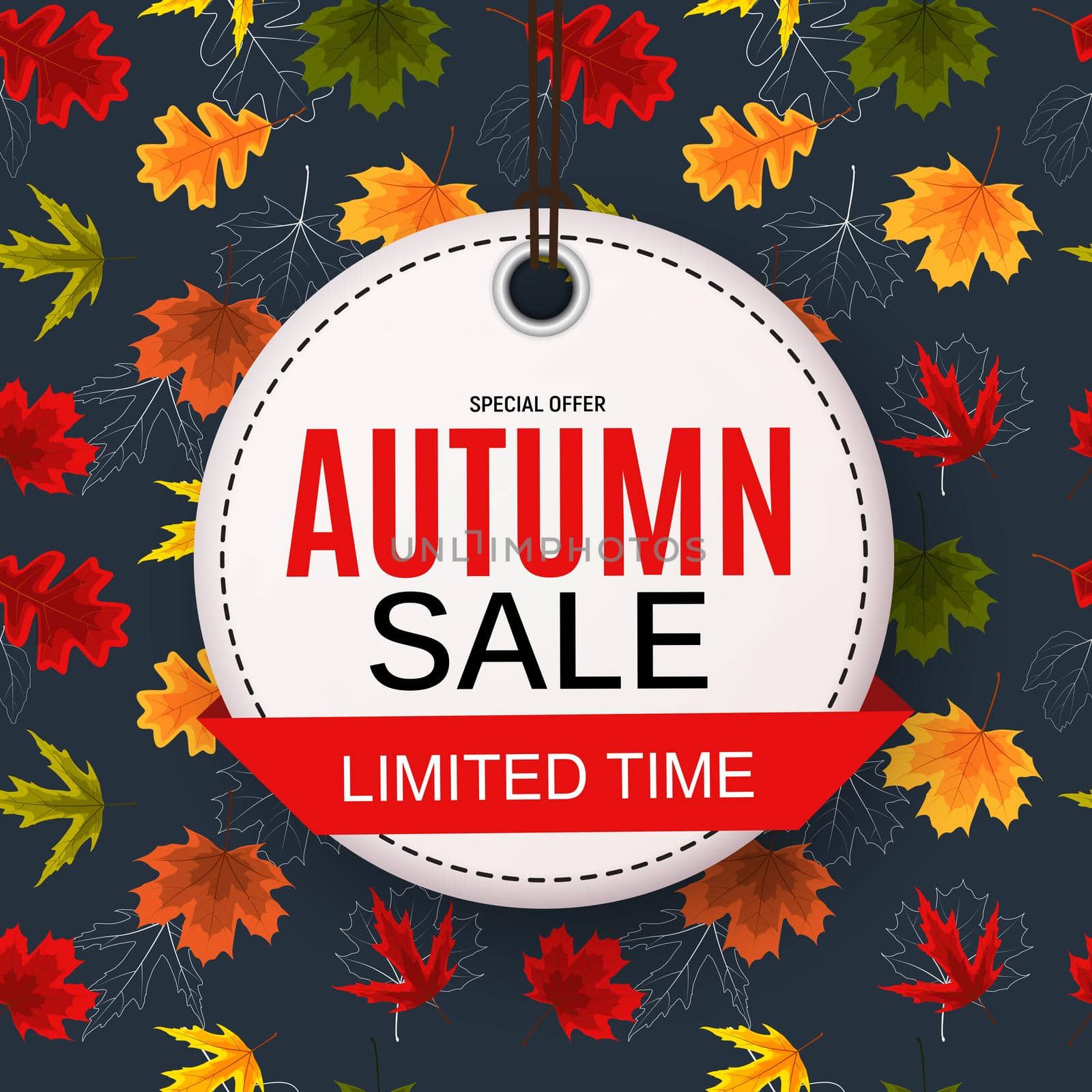 Shiny Autumn Leaves Sale Banner. Business Discount Card. Vector Illustration EPS10