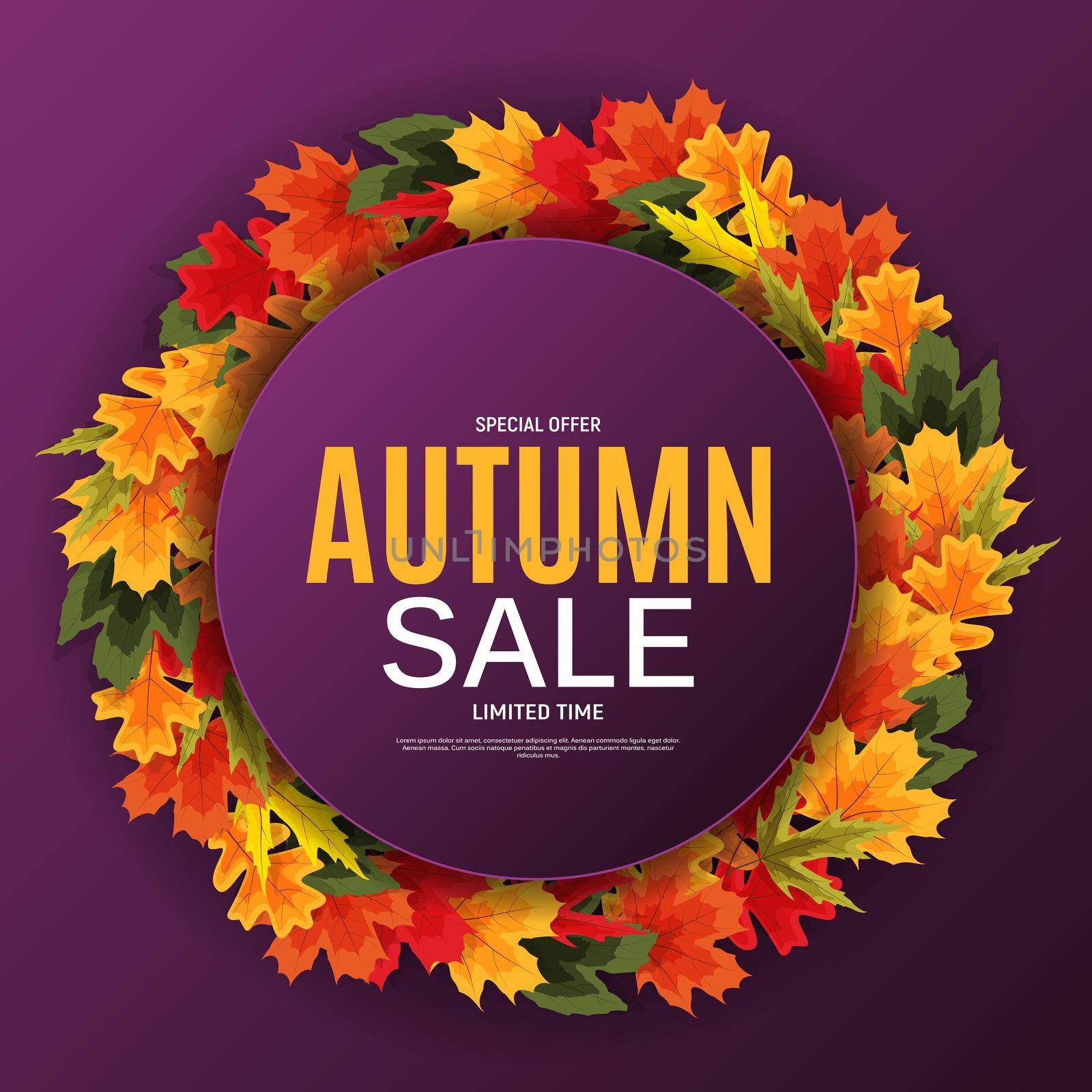 Shiny Autumn Leaves Sale Banner. Business Discount Card. Vector Illustration EPS10