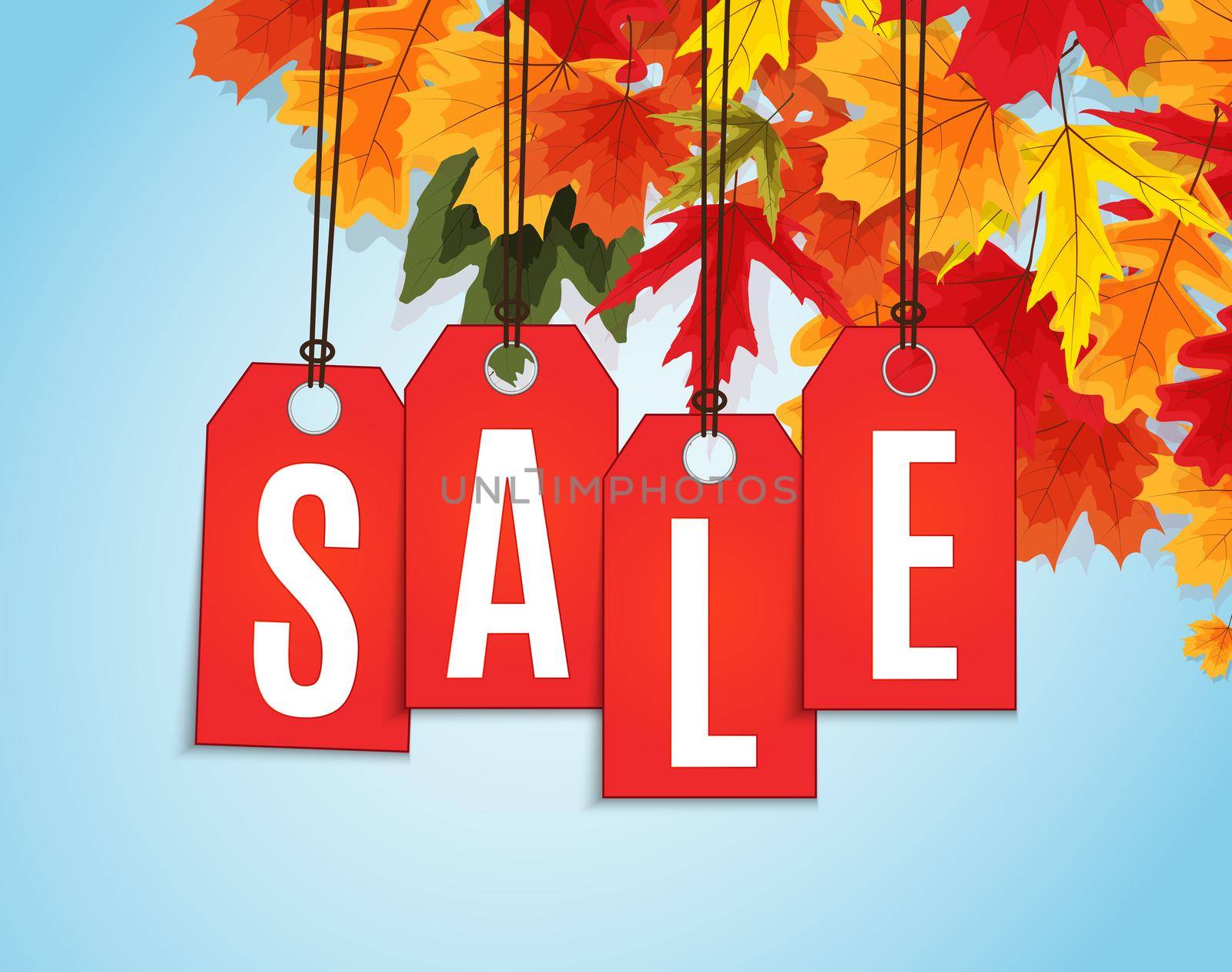 Shiny Autumn Leaves Sale Banner. Business Discount Card. Vector Illustration EPS10