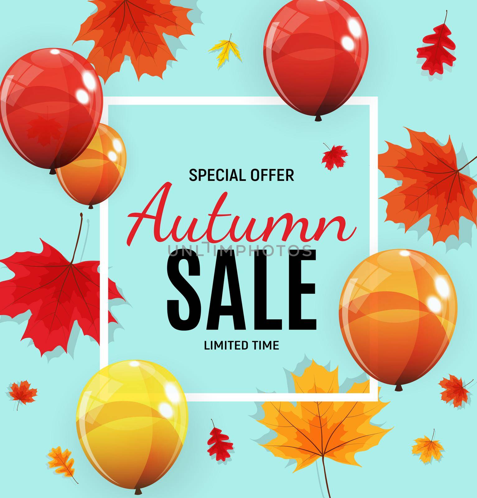 Shiny Autumn Leaves Sale Banner. Business Discount Card. Vector Illustration EPS10