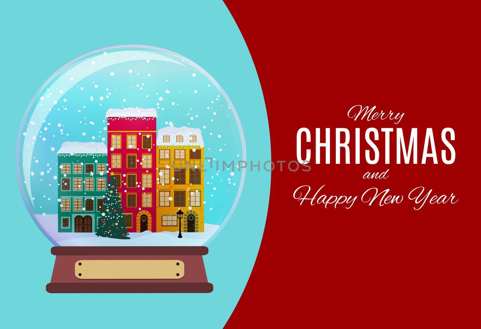 Merry Christmas and Happy New Year Background with Little Town in retro Style. Vector Illustration EPS10
