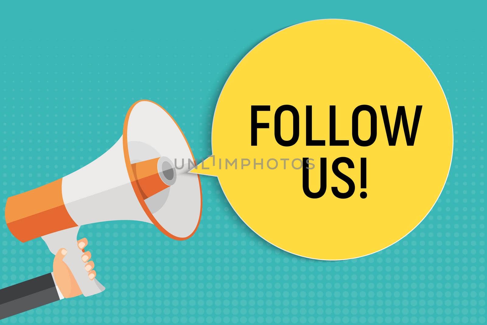Hand with Megaphone and Speech Bubble. Follow Us Concept. Vector Illustration EPS10