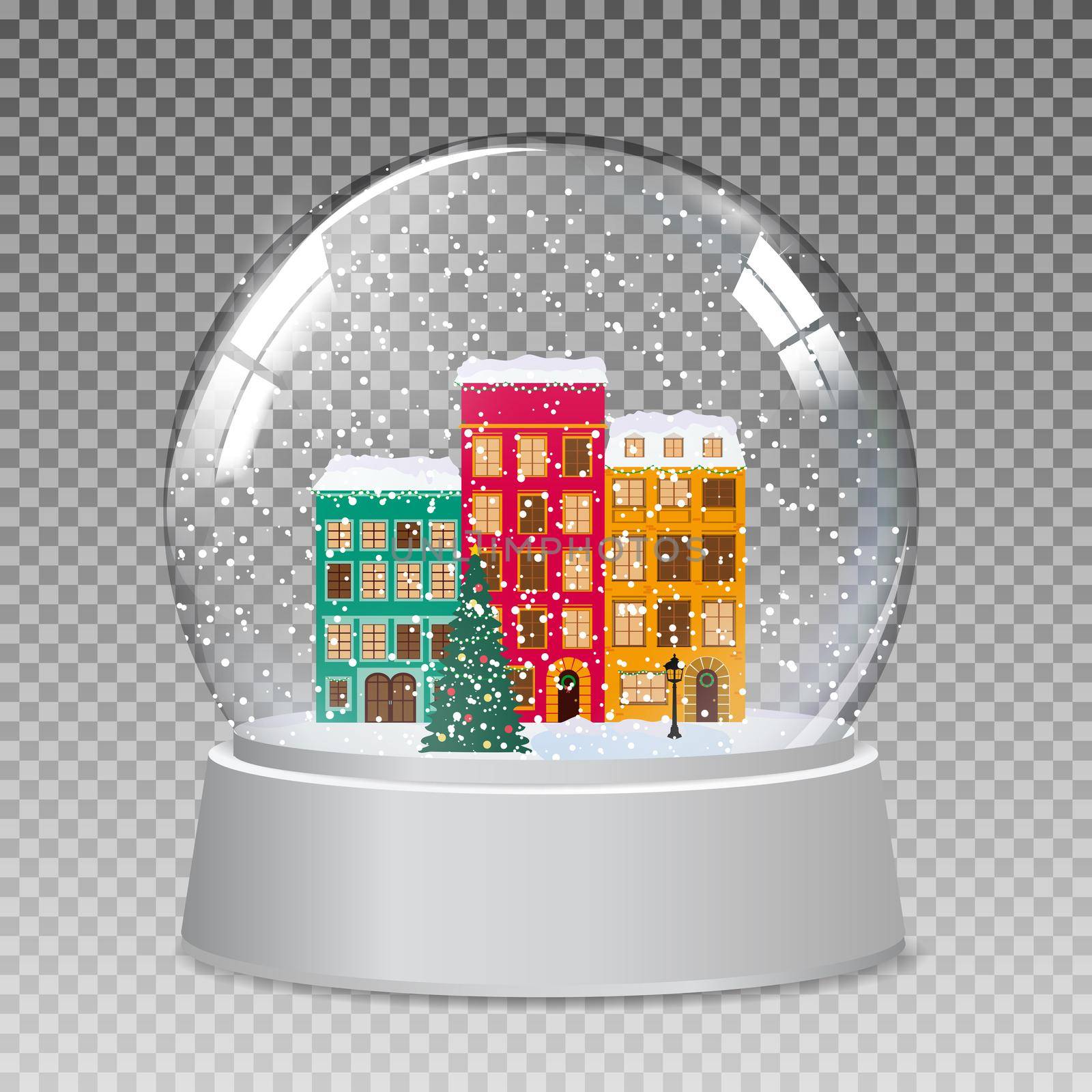 Snow glass globe with little town in winter for Christmas and New Year gift.Vector Illustration EPS10