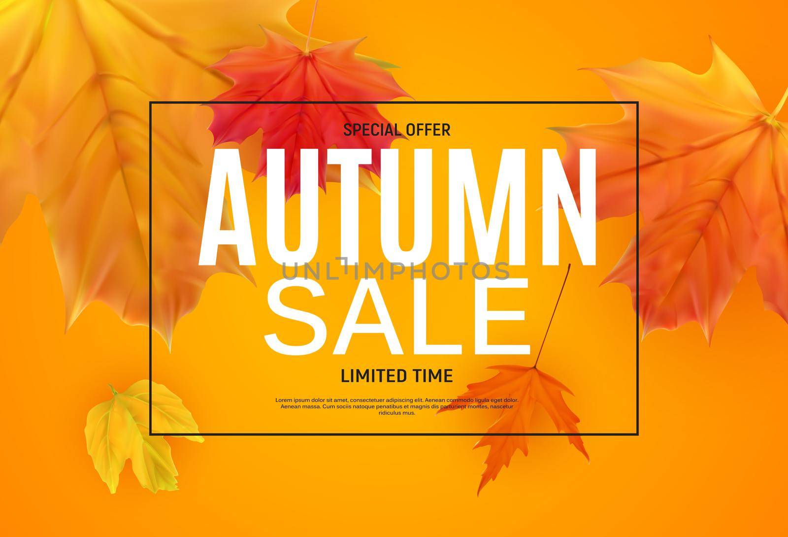 Shiny Autumn Leaves Sale Banner. Business Discount Card. Vector Illustration by yganko