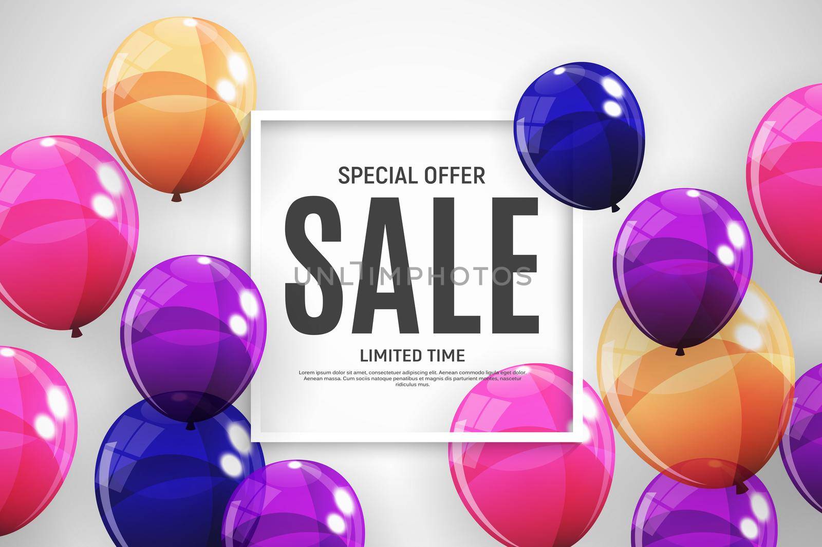 Abstract Designs Sale Banner Template with Balloons. Vector Illustration EPS10