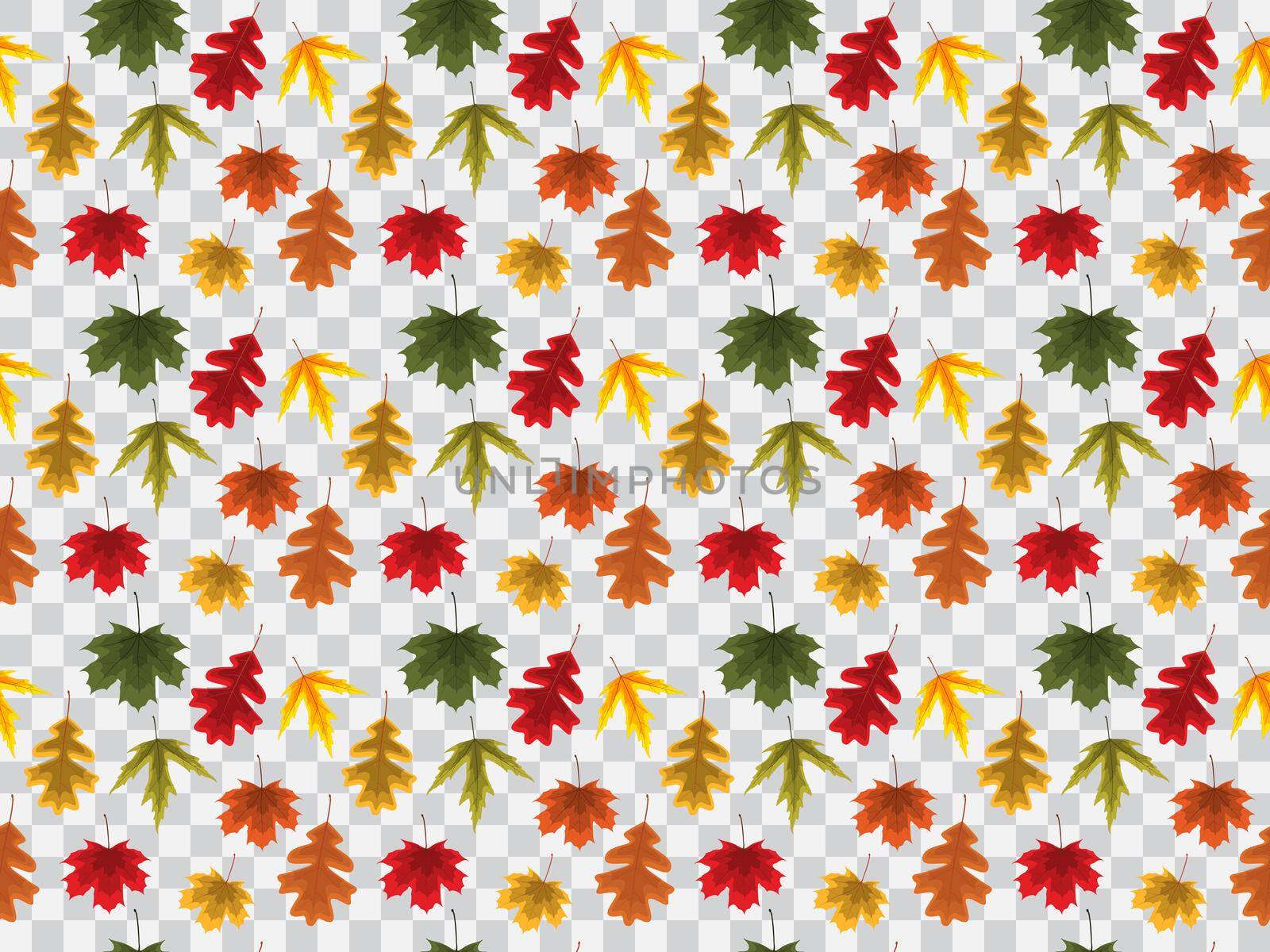 Autumn Leaves Seamless Pattern on Transparent Background Vector Illustration by yganko