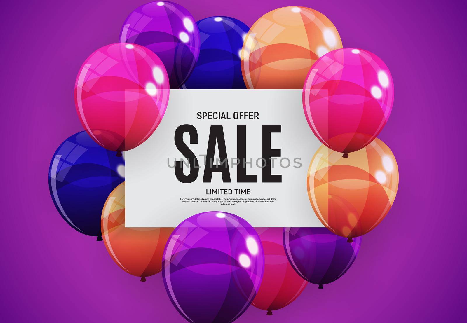 Abstract Designs Sale Banner Template with Balloons. Vector Illustration by yganko