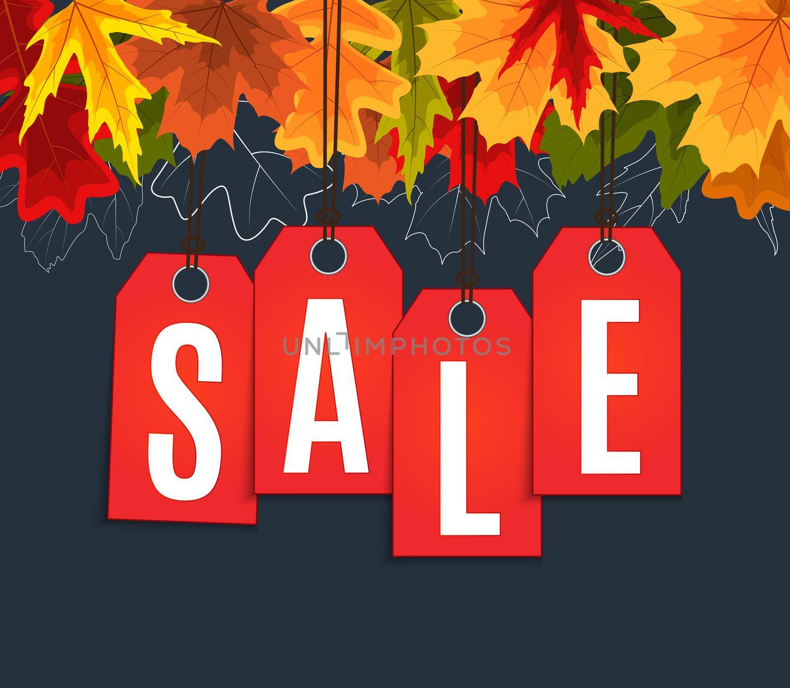 Shiny Autumn Leaves Sale Banner. Business Discount Card. Vector Illustration by yganko