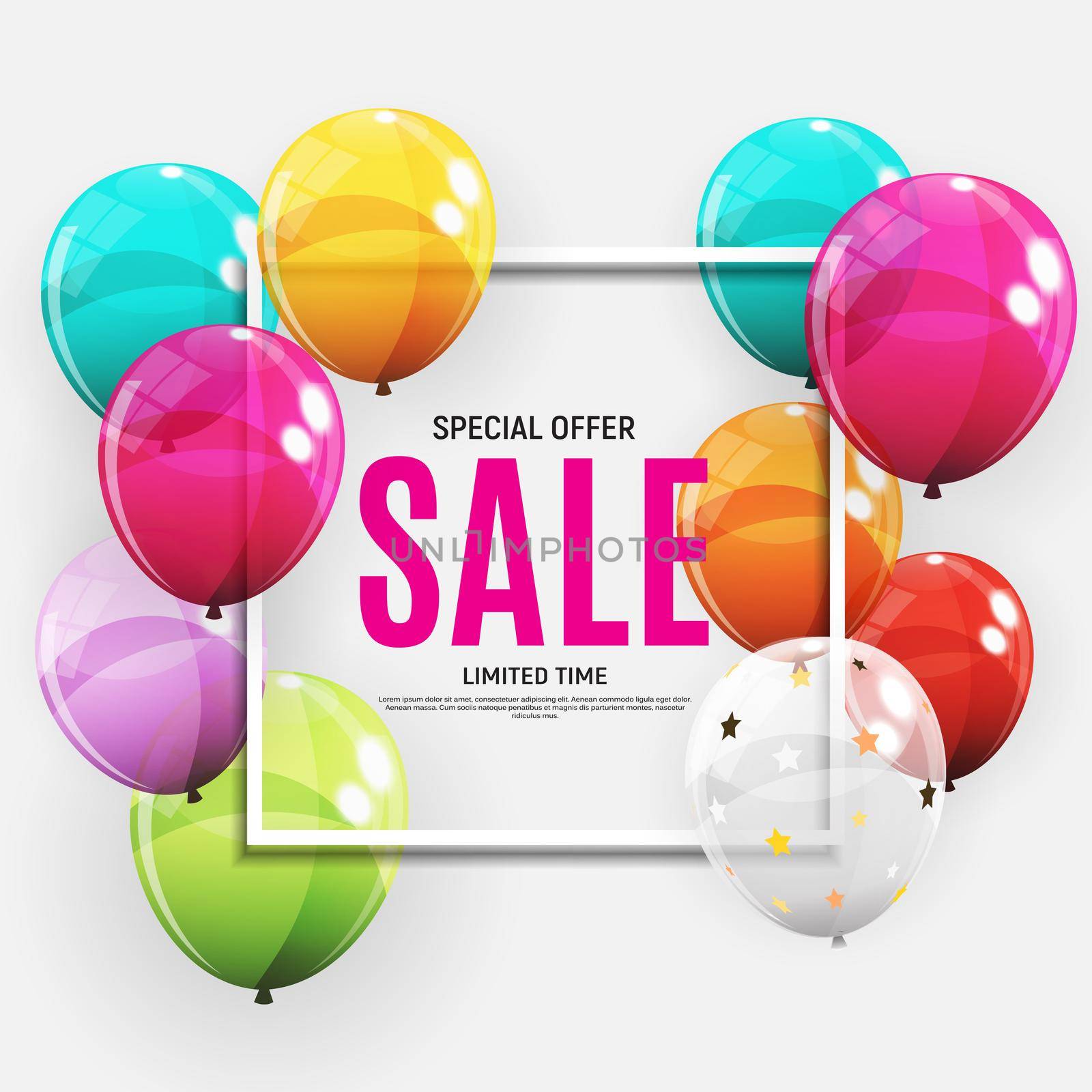 Abstract Designs Sale Banner Template with Balloons. Vector Illustration by yganko