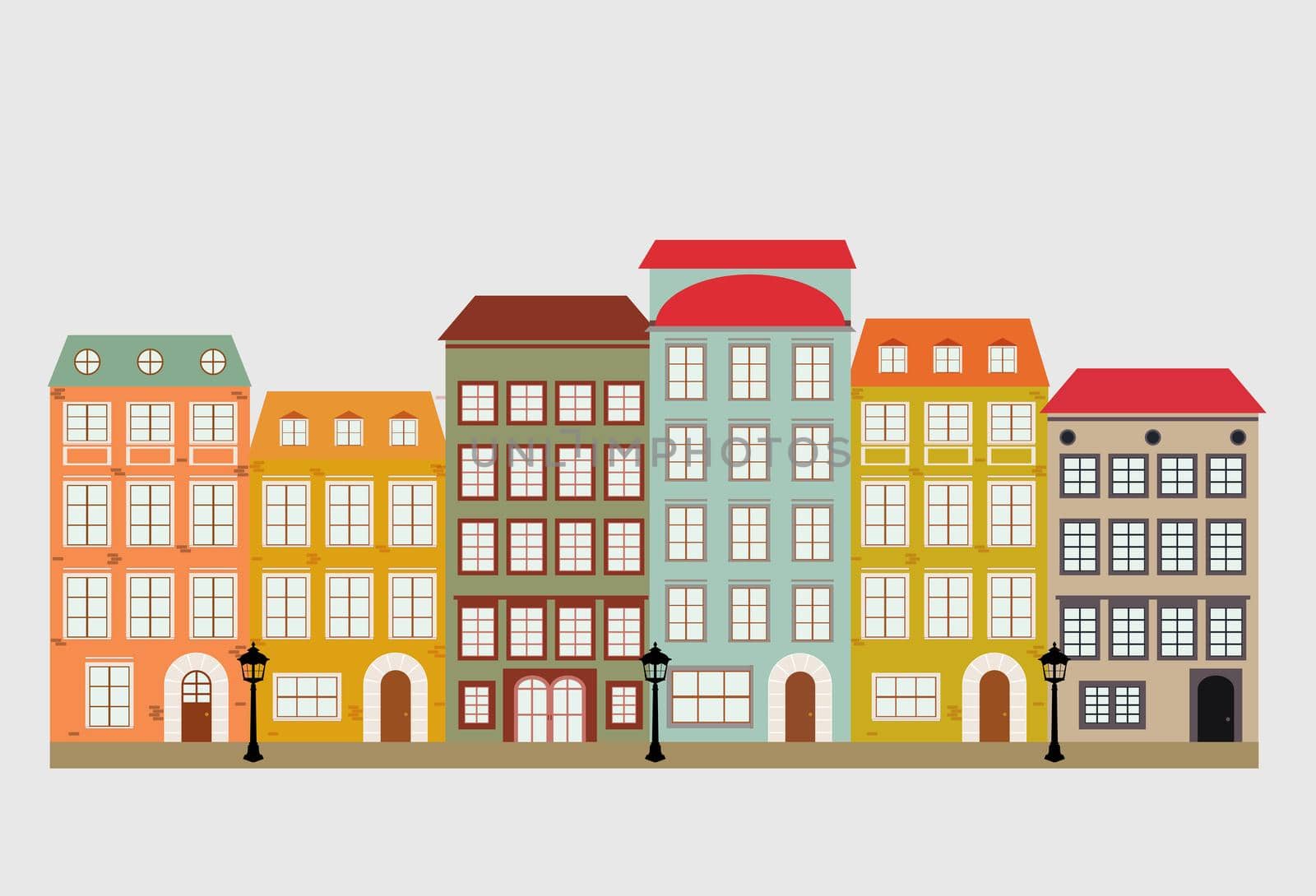 Little Town in retro Style. Vector Illustration by yganko