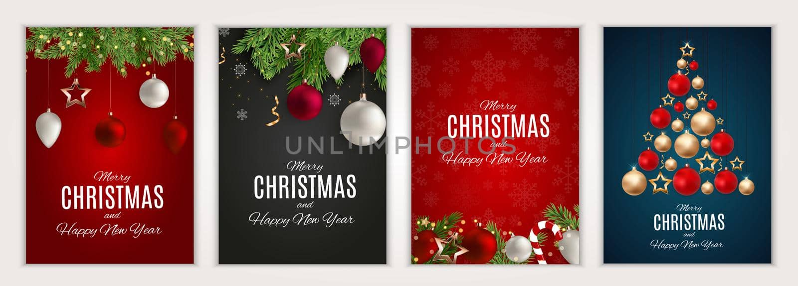 Merry Christmas and Happy New Year posters set. Vector illustration. EPS10