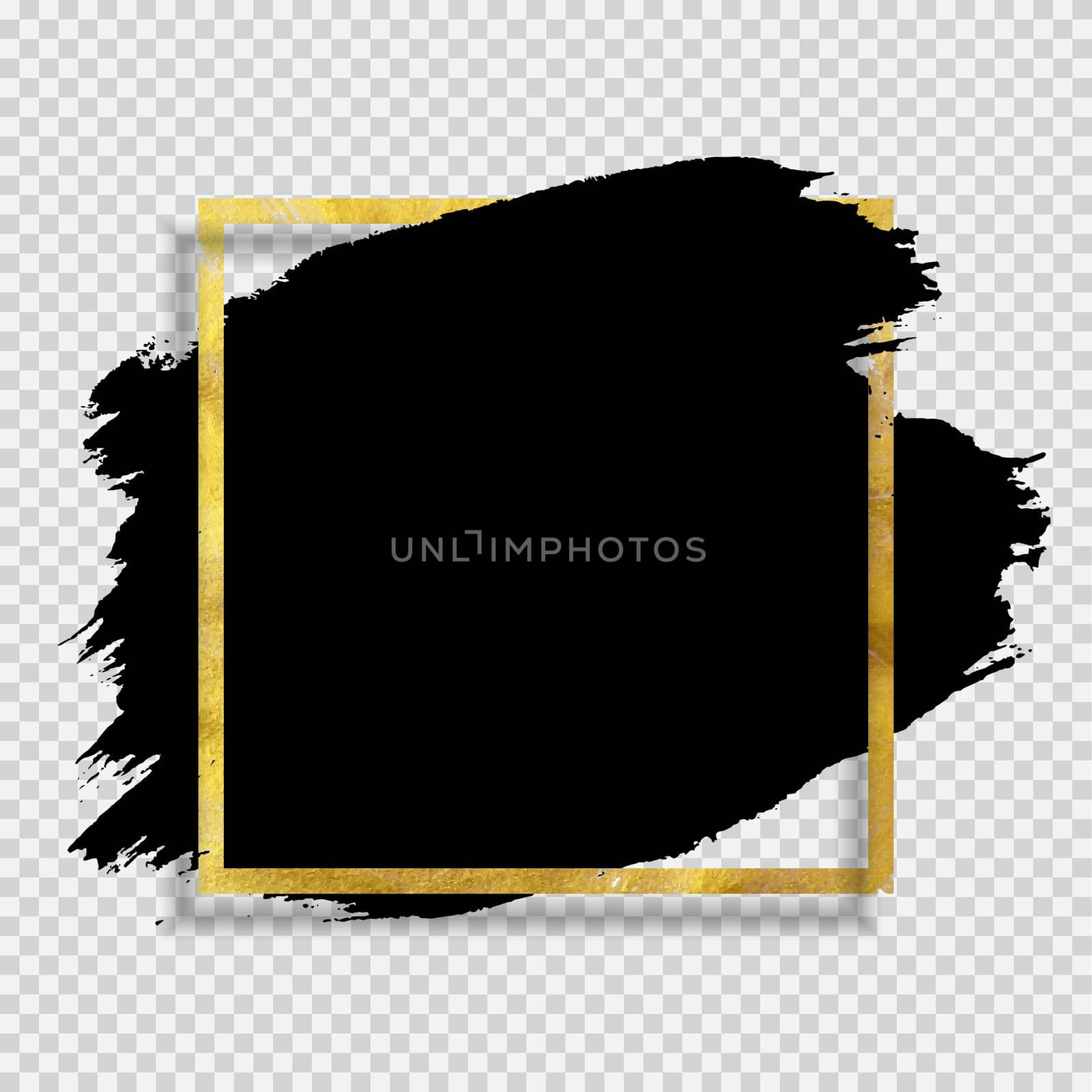 Grunge Brush paint ink stroke with square golden frame background. Vector Illustration by yganko