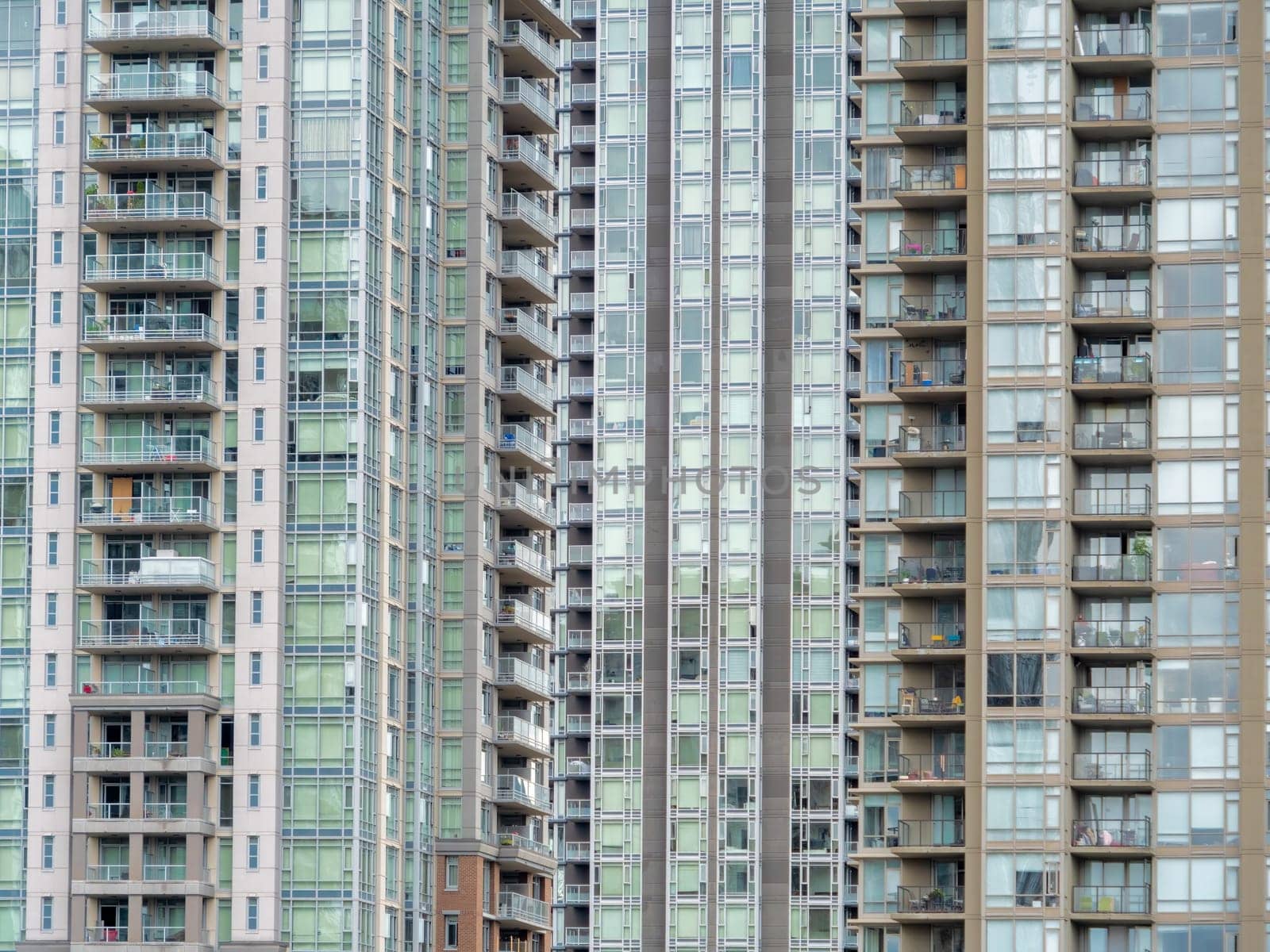 Facades of high rise residential apartment building.