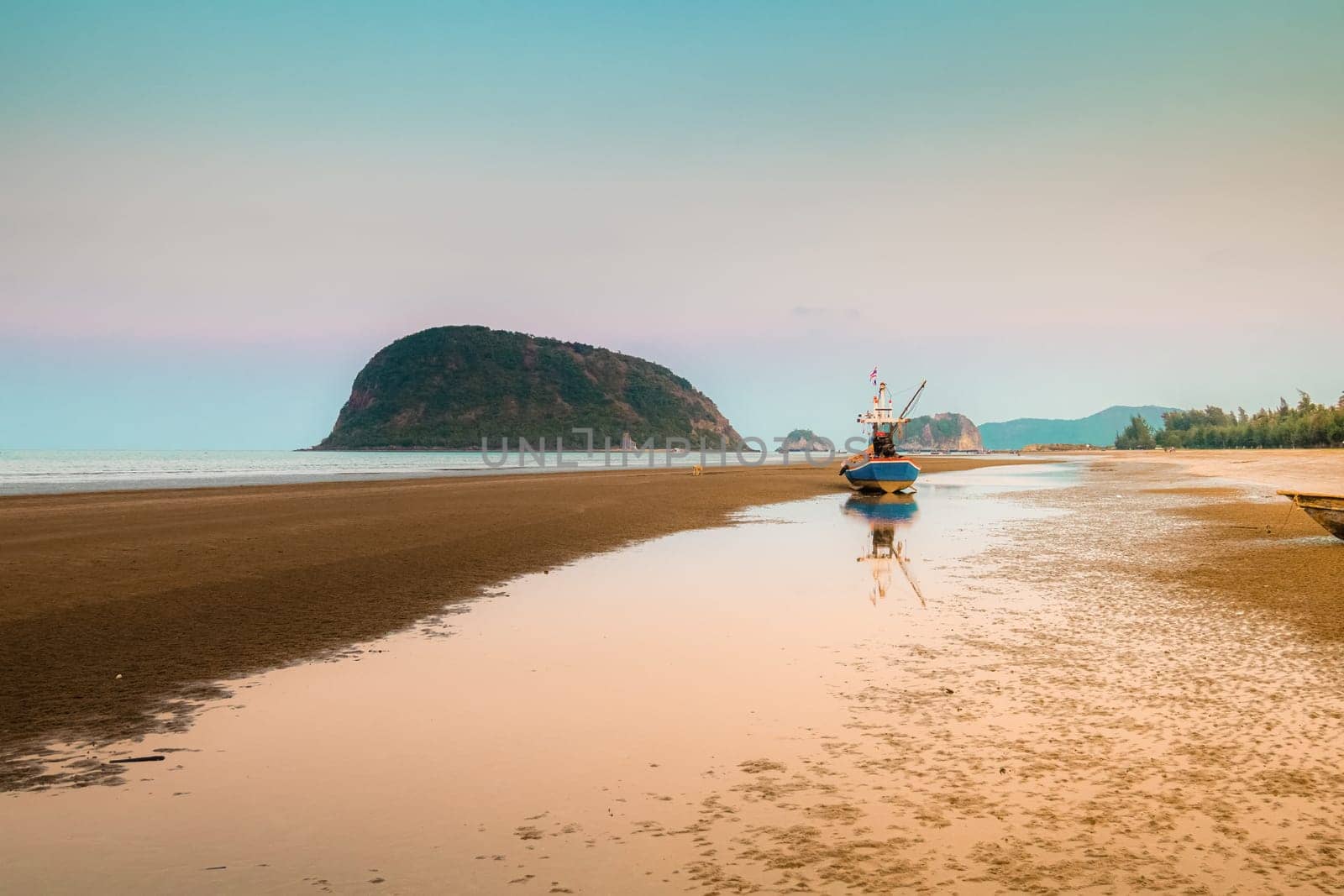 Panorama  scenatic  view of seascape  with trsditional fishing boat and beautiful blue ocean South East Asia Thailand