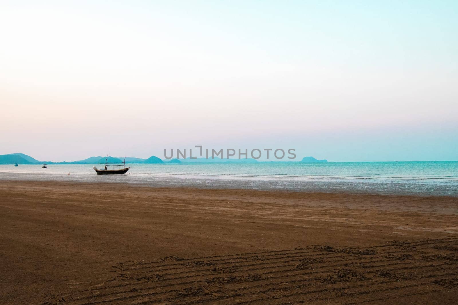 Panorama  scenatic  view of seascape  with trsditional fishing boat and beautiful blue ocean South East Asia Thailand