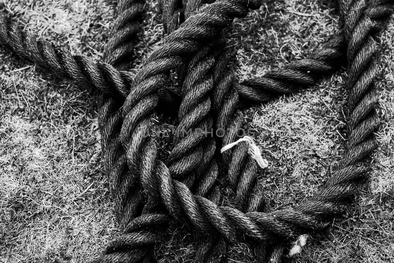 Abstract background of a folded rope for sports games. Black and white image.