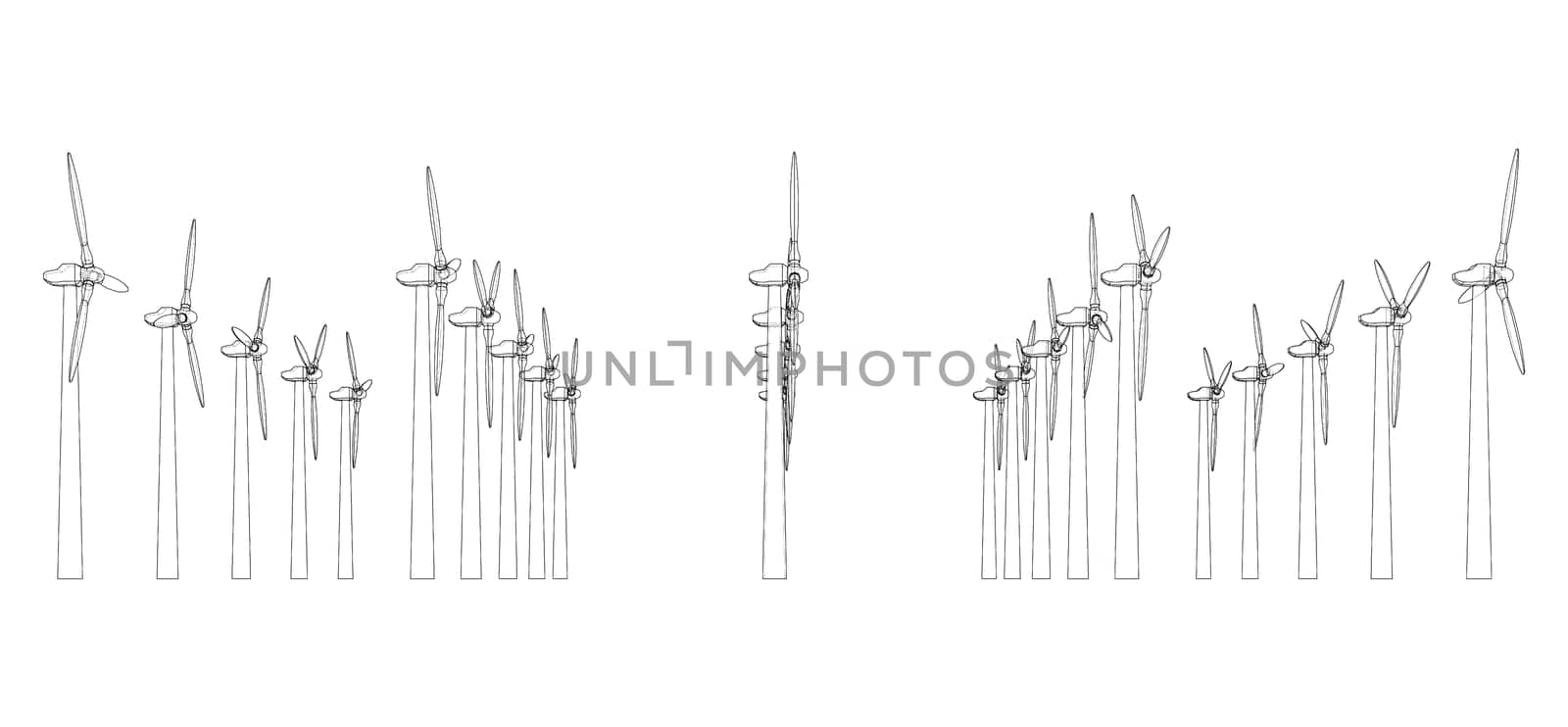 Wind turbines. 3d illustration by cherezoff