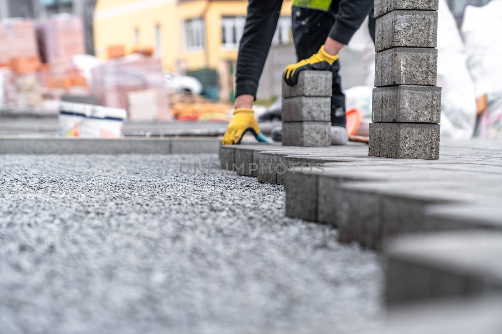 castle paving for the construction of a sidewalk. High quality photo