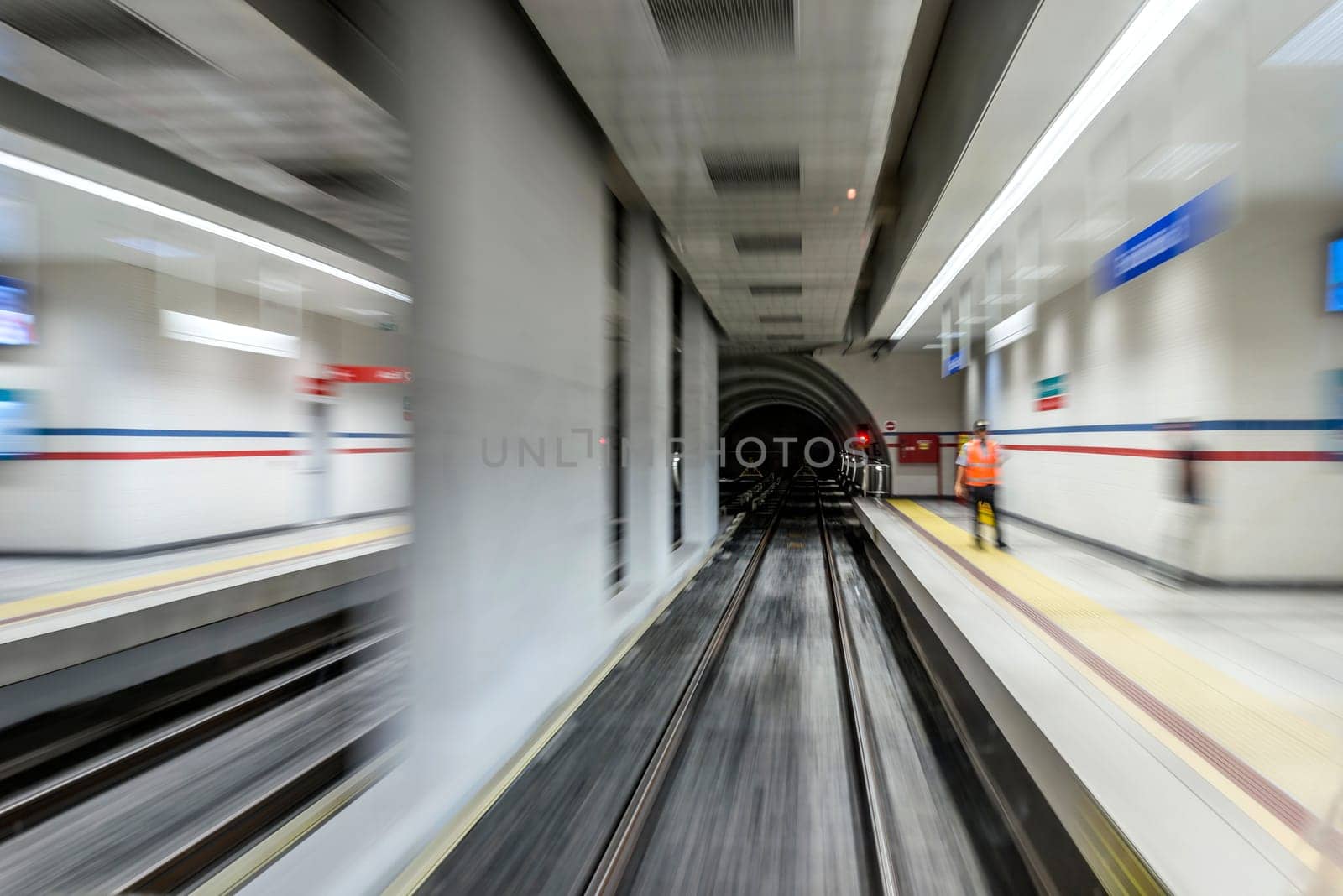 Underground train tunnel, blurred motion