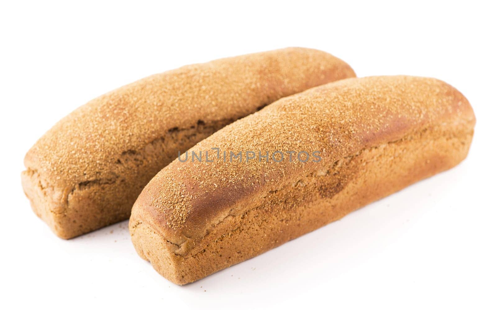 Petite sprinkling flour bread lies on a white background by aprilphoto