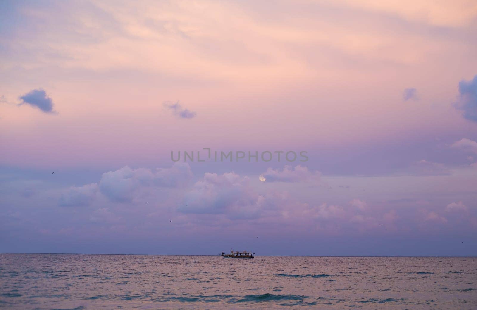 Purple sky at sunset on the sea in Bulgaria Nessebar. by sfinks