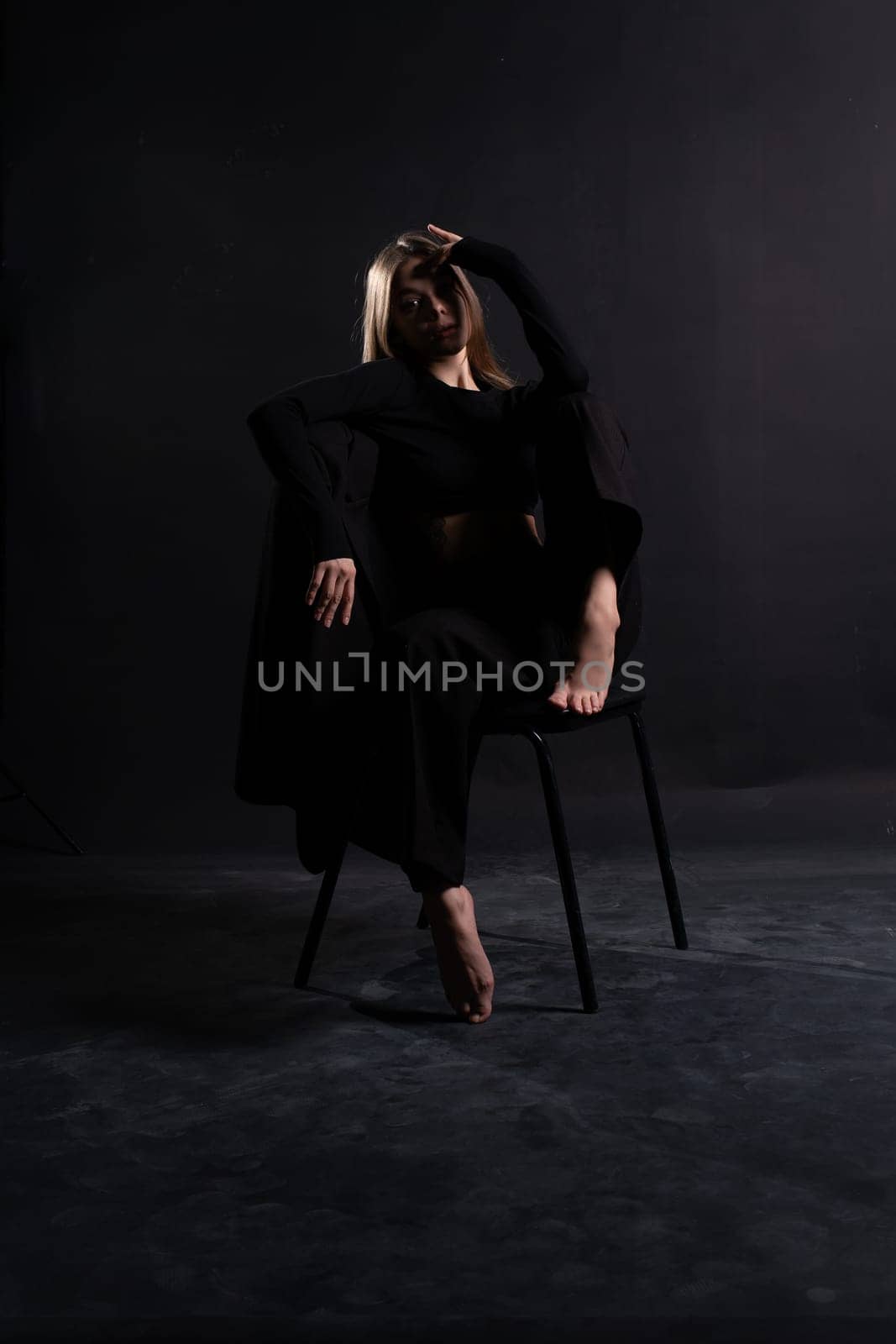 pose chair barefoot person model young attractive style studio woman beautiful female adult