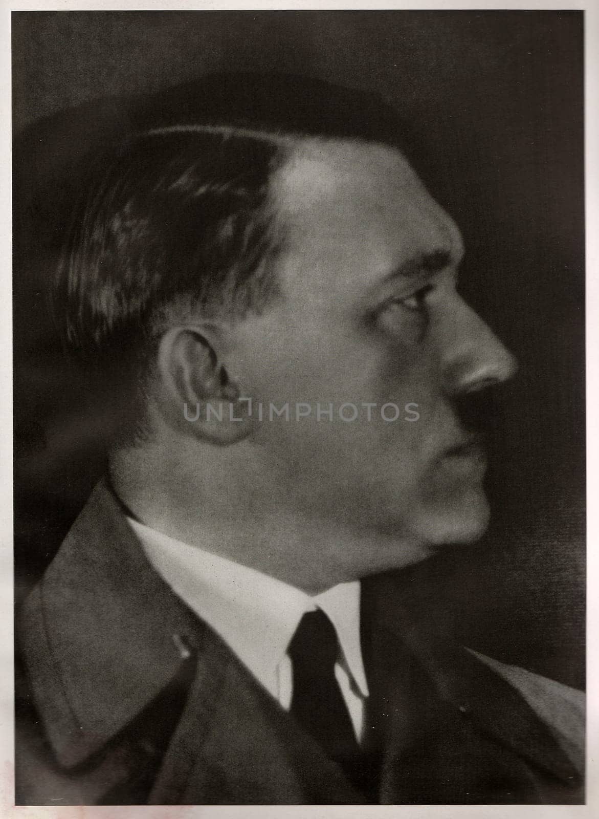 GERMANY - 1928: Studio portrait of Adolf Hitler, leader of nazi Germany. Reproduction of antique photo.