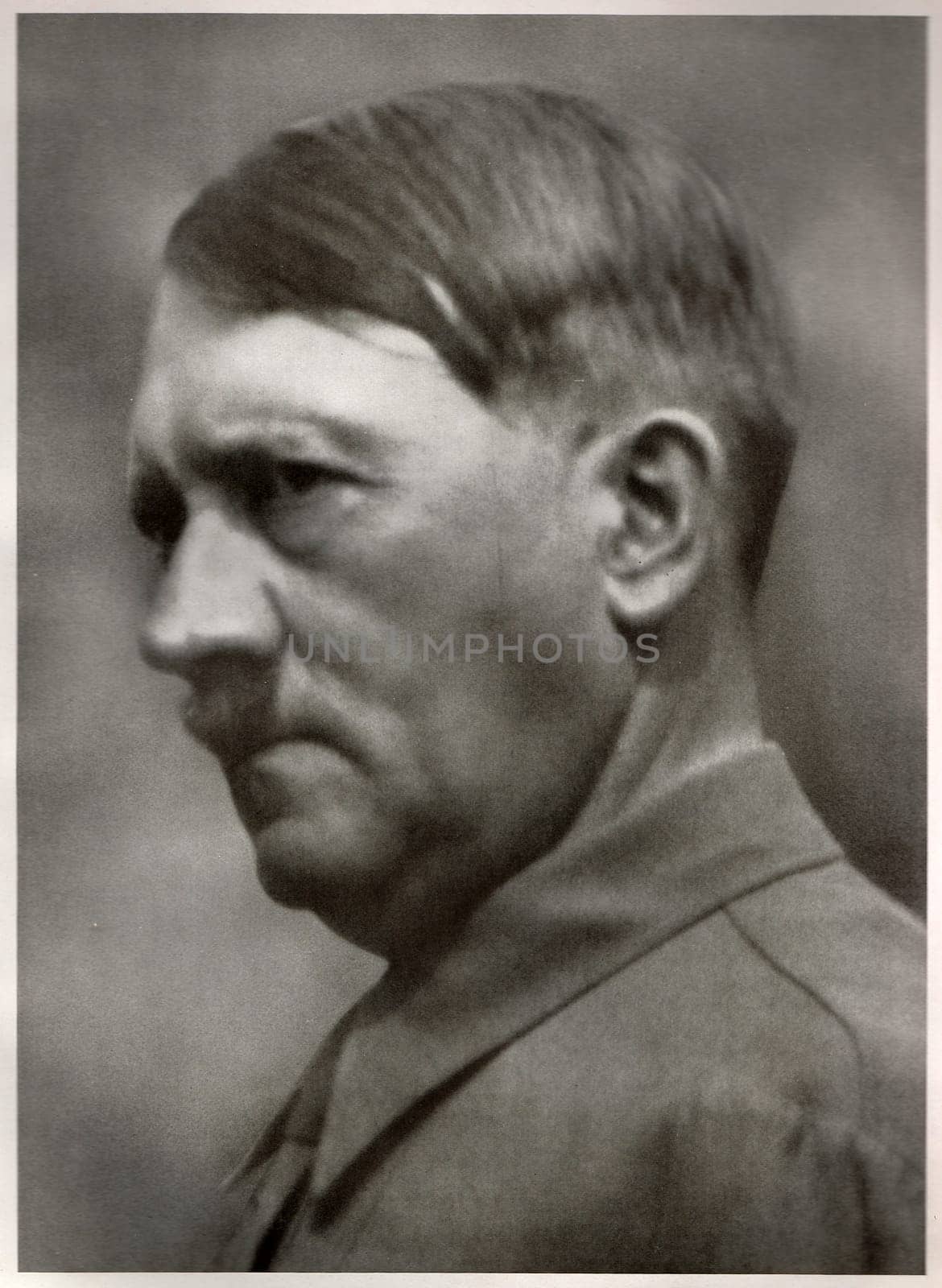 GERMANY - 1934: Studio portrait of Adolf Hitler, leader of nazi Germany. Reproduction of antique photo.