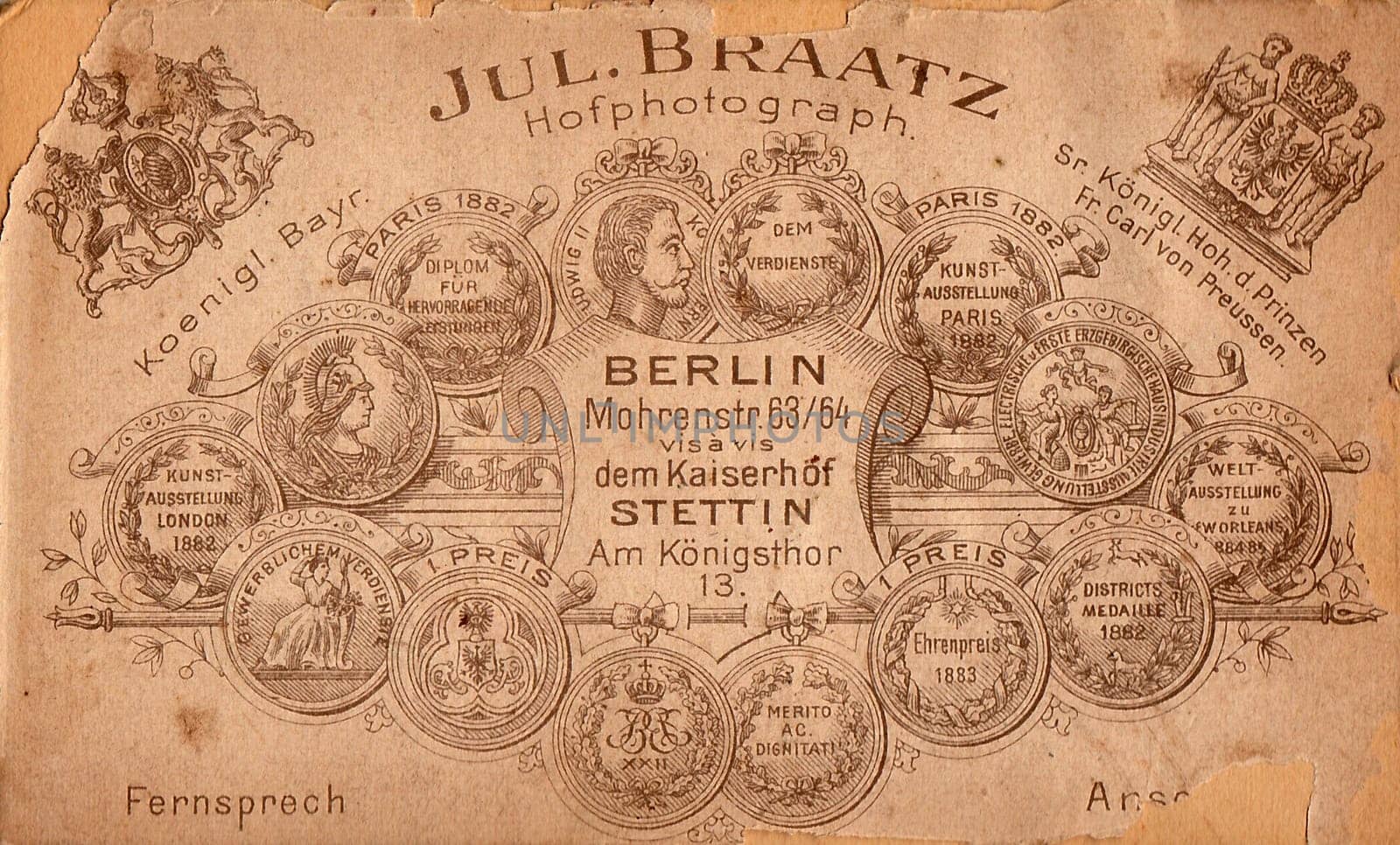 BERLIN, GERMANY - CIRCA 1920s: Back of vintage photo. Rich stain and paper details. Can be used as background.