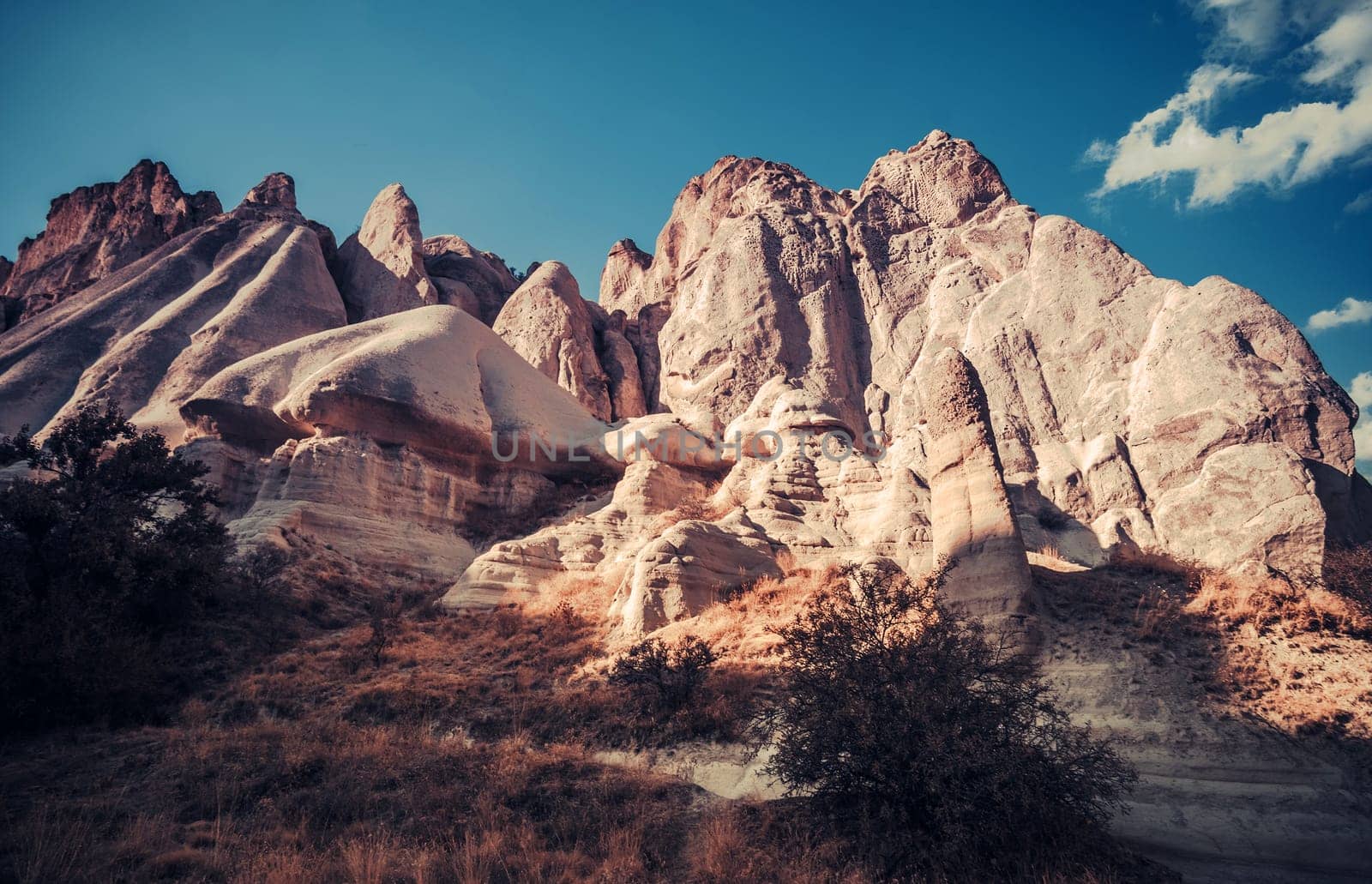 Scenic view of Love valley with chimney rocks in Cappadocia, Turkey
