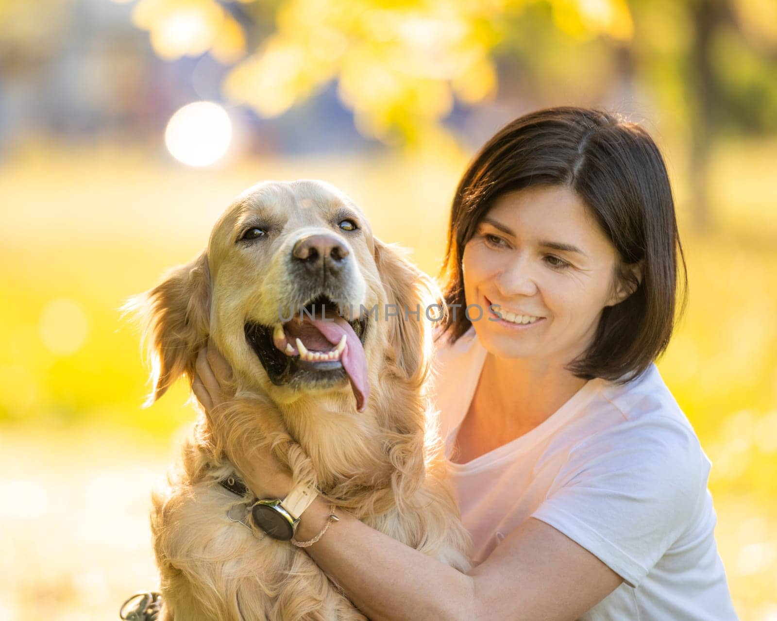 Girl with beautiful golden retriever dog by GekaSkr